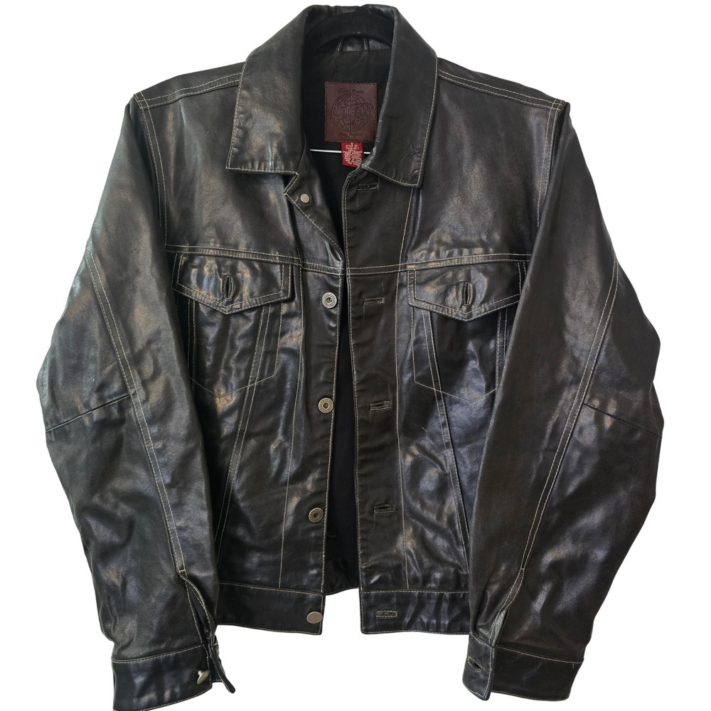 Vintage Edition Black Gap Blue Jeans Leather Jacket Bomber 174110-00-1 Biker 90s